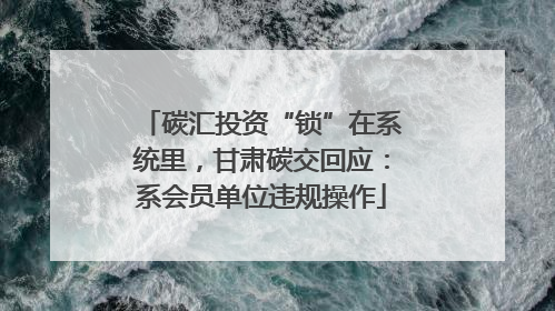 碳汇投资“锁”在系统里，甘肃碳交回应：系会员单位违规操作