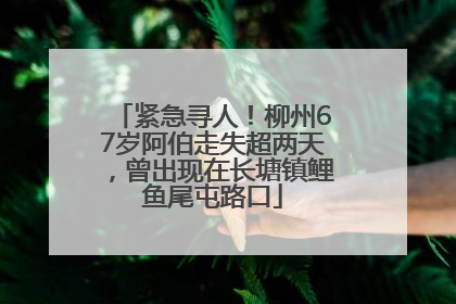 紧急寻人！柳州67岁阿伯走失超两天，曾出现在长塘镇鲤鱼尾屯路口